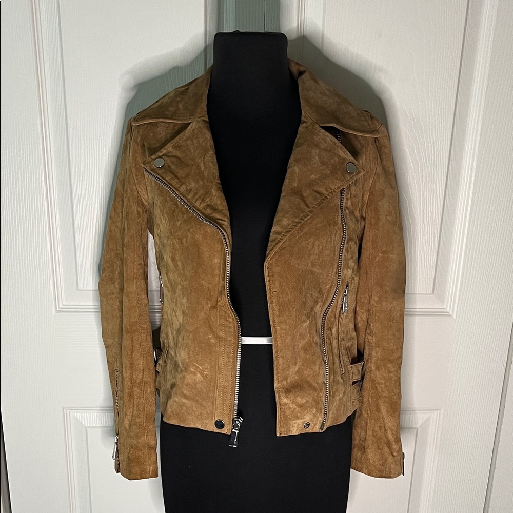 BCBGeneration Camel Brown Suede Leather Moto Jacket Extra Small